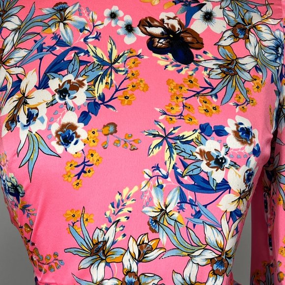 Boohoo Floral Print High Neck Ruched Midi Dress Blush Pink Satin size 10 - Picture 9 of 16